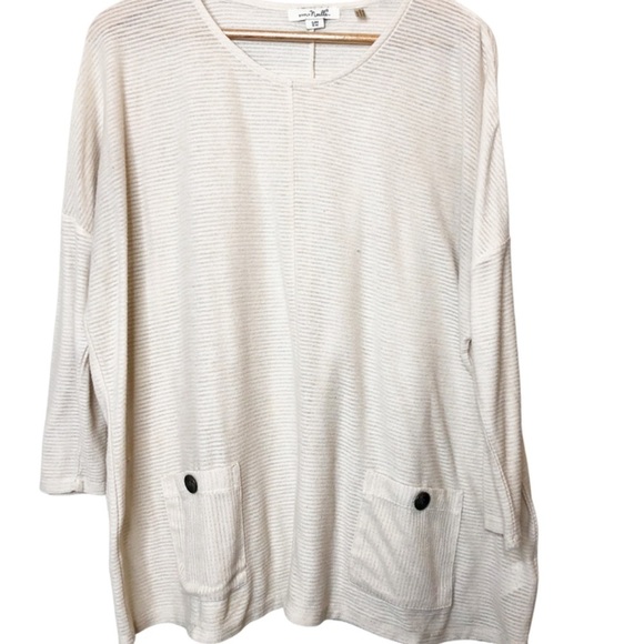 Simply Noelle Cream Striped V-Neck 3/4 Sleeve Tunic Top with Pockets Women's S/M - Picture 10 of 16